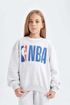 DeFacto Kız Çocuk NBA Wordmark Oversize Fit Bisiklet Yaka Sweatshirt C9507A824AUGR379