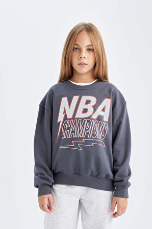 DeFacto Kız Çocuk NBA Wordmark Oversize Geniş Kalıp Bisiklet Yaka Sweatshirt C9508A824AUAR31