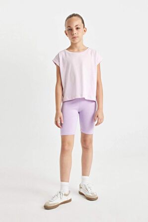 DeFacto Kız Çocuk Boxy Fit Bisiklet Yaka Basic Düz Kısa Kollu Tişört C4511A824SMPN180
