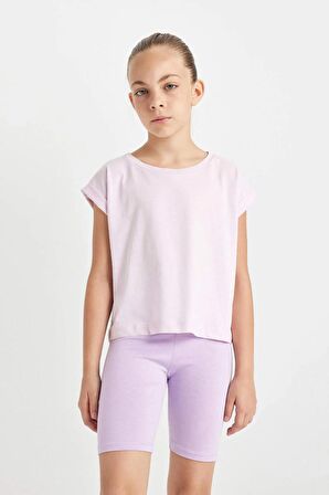 DeFacto Kız Çocuk Boxy Fit Bisiklet Yaka Basic Düz Kısa Kollu Tişört C4511A824SMPN180
