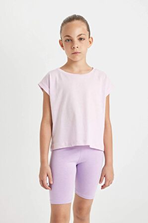 DeFacto Kız Çocuk Boxy Fit Bisiklet Yaka Basic Düz Kısa Kollu Tişört C4511A824SMPN180