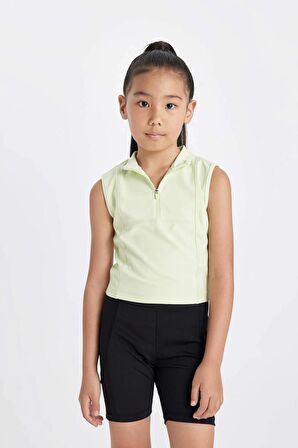 DeFacto Kız Çocuk Slim Fit Dar Kesim Polo Yaka Fermuarlı Basic Düz Kolsuz Tişört D3555A824SMGN1158