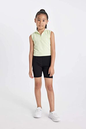 DeFacto Kız Çocuk Slim Fit Dar Kesim Polo Yaka Fermuarlı Basic Düz Kolsuz Tişört D3555A824SMGN1158