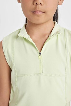 DeFacto Kız Çocuk Slim Fit Dar Kesim Polo Yaka Fermuarlı Basic Düz Kolsuz Tişört D3555A824SMGN1158