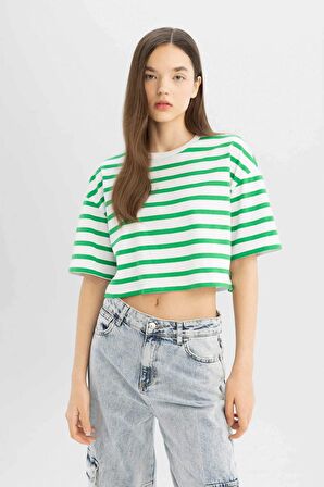 DeFacto Coool Fitted Çizgili Kısa Kollu Tişört A9046AX24SMGN689