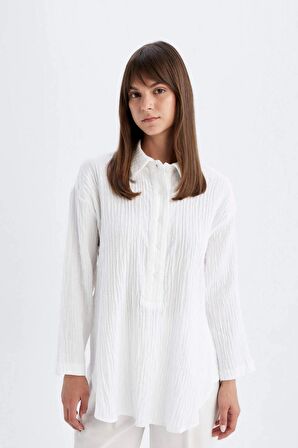DeFacto Relax Fit Müslin Uzun Kollu Gömlek Tunik D2256AX24SMWT83