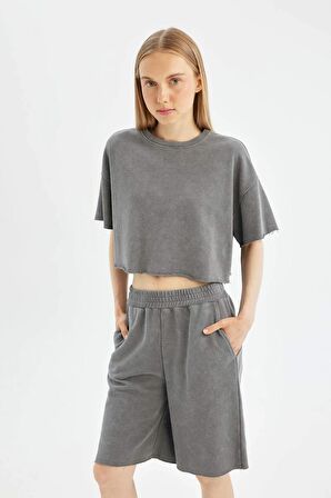 DeFacto Coool Loose Fit Kalın Kumaş Basic Kısa Kollu Tişört D1179AX24SMGR211