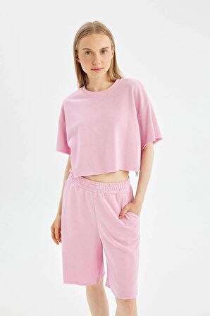 DeFacto Coool Loose Fit Kalın Basic Düz Kısa Kollu Tişört D1179AX24SMPN649