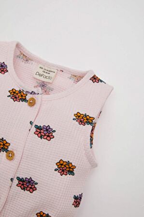 DeFacto Kız Bebek 2'li Takım Çiçekli Waffle Kolsuz Tulum Saç Bandı D3459A524HSPN144