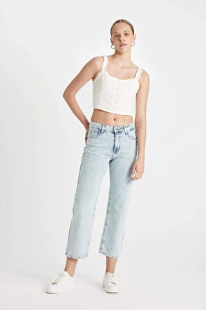 DeFacto Straight Fit Normal Bel Bilek Boy Jean Yıkamalı Pantolon D2614AX24HSNM39