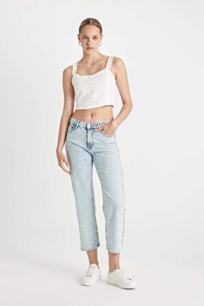 DeFacto Straight Fit Normal Bel Bilek Boy Jean Yıkamalı Pantolon D2614AX24HSNM39