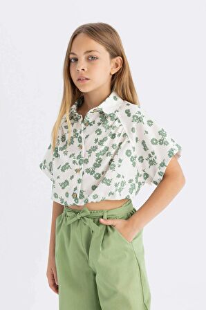 DeFacto Kız Çocuk Crop Pamuklu Çiçekli Kısa Kollu Gömlek C4274A824SMGN200