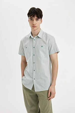 DeFacto Slim Fit Dar Kesim Yazlık Çizgili Pamuklu Kısa Kollu Gömlek C7361AX24SMGN1015