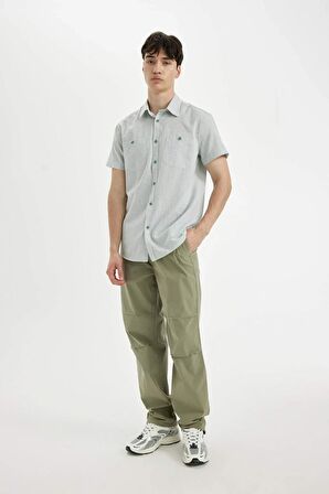 DeFacto Slim Fit Dar Kesim Yazlık Çizgili Pamuklu Kısa Kollu Gömlek C7361AX24SMGN1015
