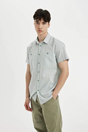 DeFacto Slim Fit Dar Kesim Yazlık Çizgili Pamuklu Kısa Kollu Gömlek C7361AX24SMGN1015
