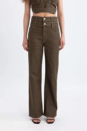 Afra x DeFacto 90's Wide Leg Yüksek Bel Uzun Dokuma Jean Pantolon