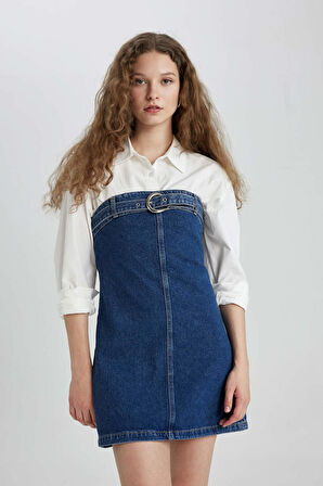 DeFacto Fashion Fit Straplez Jean Mini Elbise C5658AX24SPNM34