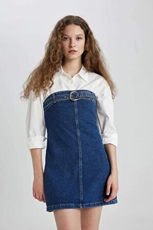 DeFacto Fashion Fit Straplez Jean Mini Elbise C5658AX24SPNM34