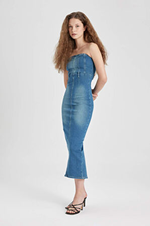 Straplez Maxi Jean Elbise