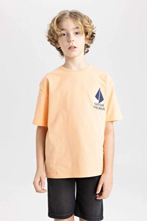 DeFacto Erkek Çocuk Oversize Fit Bisiklet Yaka Nakışlı Kısa Kollu Tişört C4045A824SMOG296