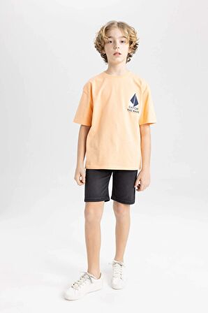 DeFacto Erkek Çocuk Oversize Fit Bisiklet Yaka Nakışlı Kısa Kollu Tişört C4045A824SMOG296