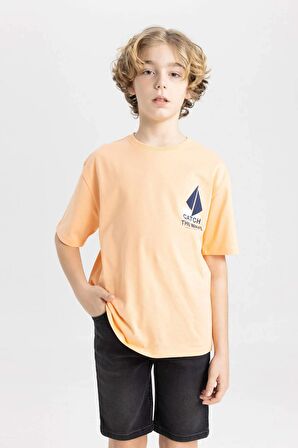DeFacto Erkek Çocuk Oversize Fit Bisiklet Yaka Nakışlı Kısa Kollu Tişört C4045A824SMOG296