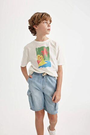 DeFacto Erkek Çocuk Oversize Geniş Kalıp Bisiklet Yaka Baskılı Kısa Kollu Tişört C4046A824SMER85