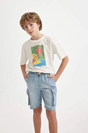 DeFacto Erkek Çocuk Oversize Geniş Kalıp Bisiklet Yaka Baskılı Kısa Kollu Tişört C4046A824SMER85