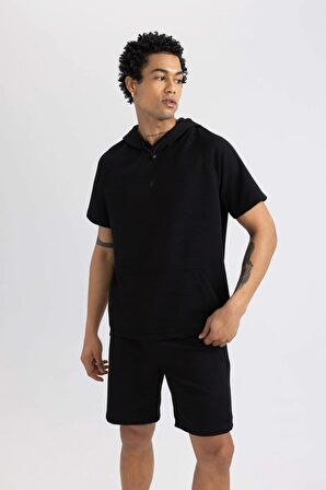 DeFactoFit Standart Fit Kapüşonlu Cepli Kısa Kollu Sporcu Tişört C1425AX24SMBK81