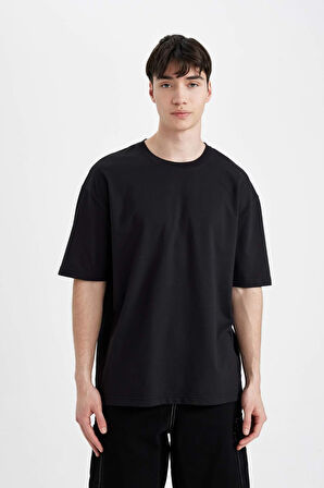 DeFacto Oversize Fit Bisiklet Yaka Ağır Kumaş Kısa Kollu Tişört X3926AZ24AUBK81
