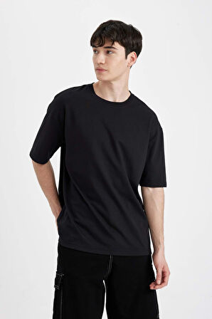 DeFacto Oversize Fit Bisiklet Yaka Ağır Kumaş Kısa Kollu Tişört X3926AZ24AUBK81
