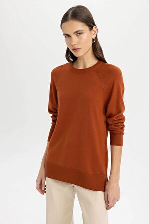 DeFacto Regular Fit Yumuşak Dokulu Bisiklet Yaka Reglan Kol Basic Düz Triko Kazak I6913AZ24WNOG69