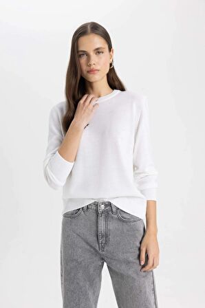 DeFacto Regular Fit Yumuşak Dokulu Bisiklet Yaka Basic Düz Triko Kazak C0058AX24WNER99