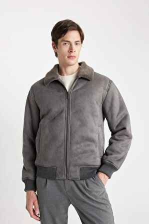 DeFacto Slim Fit Polo Yaka Astarlı Süet Mont A3869AX24WNGR47