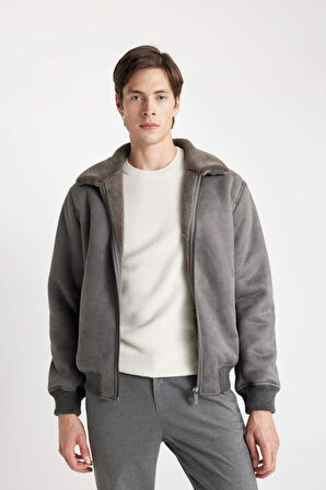 DeFacto Slim Fit Polo Yaka Astarlı Süet Mont A3869AX24WNGR47