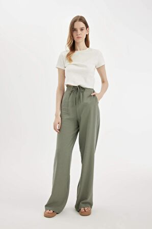 DeFacto Keten Karışımlı Pantolon Wide Leg Geniş Bol Paça Üç Cepli Normal Bel Basic Düz Standart Boy	 C4545AX24SMKH496