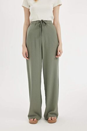 DeFacto Keten Karışımlı Pantolon Wide Leg Geniş Bol Paça Üç Cepli Normal Bel Basic Düz Standart Boy	 C4545AX24SMKH496