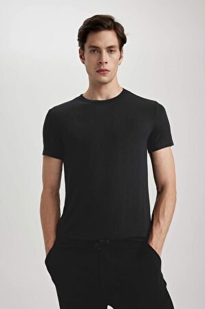 DeFacto Premium Slim Fit Dar Kesim Bisiklet Yaka Kısa Kollu Modal Üst Z8085AZ24SPBK81