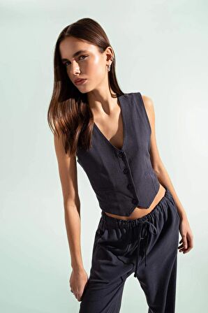 DeFacto Regular Fit Keten Karışımlı Blazer Yelek Z8525AZ24SMNV125