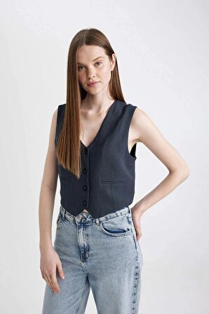 DeFacto Regular Fit Keten Karışımlı Blazer Yelek Z8525AZ24SMNV125