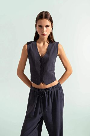 DeFacto Regular Fit Keten Karışımlı Blazer Yelek Z8525AZ24SMNV125