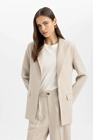 DeFacto Oversize Fit Ceket Yaka Keten Karışımlı Blazer Ceket C6243AX24SMBG234