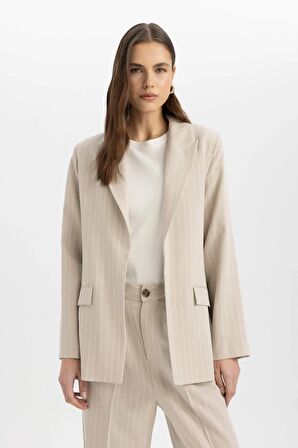 DeFacto Oversize Fit Ceket Yaka Keten Karışımlı Blazer Ceket C6243AX24SMBG234