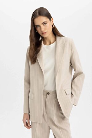 DeFacto Oversize Fit Ceket Yaka Keten Karışımlı Blazer Ceket C6243AX24SMBG234