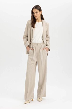 DeFacto Wide Leg Cepli Yüksek Bel Geniş Paça Uzun Boy Keten Karışımlı Pantolon C6245AX24SMBG234