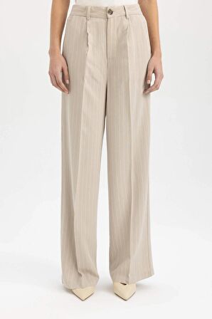 DeFacto Wide Leg Geniş Paça Keten Karışımlı Uzun Boy Pantolon Cepli Yüksek Bel Pensli Düz Basic Cepli C6245AX24SMBG234