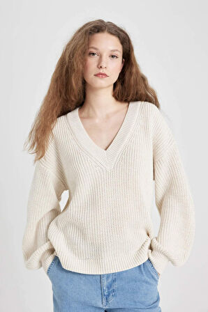 Oversize Fit V Yaka Triko Kazak