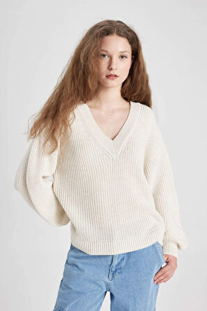 Oversize Fit V Yaka Triko Kazak