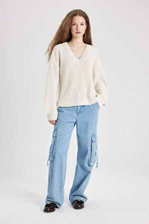 Oversize Fit V Yaka Triko Kazak