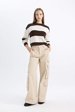 DeFacto Coool Oversize Fit Bisiklet Yaka Çizgili Triko Kazak X4931AZ24WNBN540